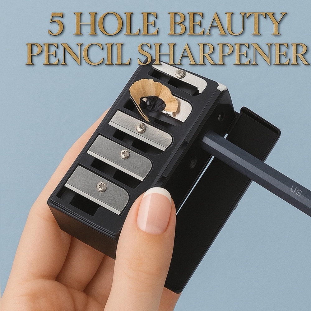 5 Hole Beauty Pencil Sharpener. Multi-Size, Quick-Sharpen, Mess-Free Design